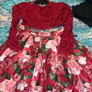 Formal red flower two piece dress
